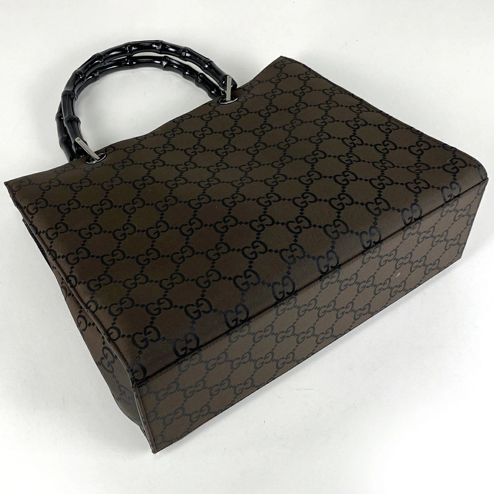 Gucci Brown Bamboo Bag Tote Dark GG Handbag
